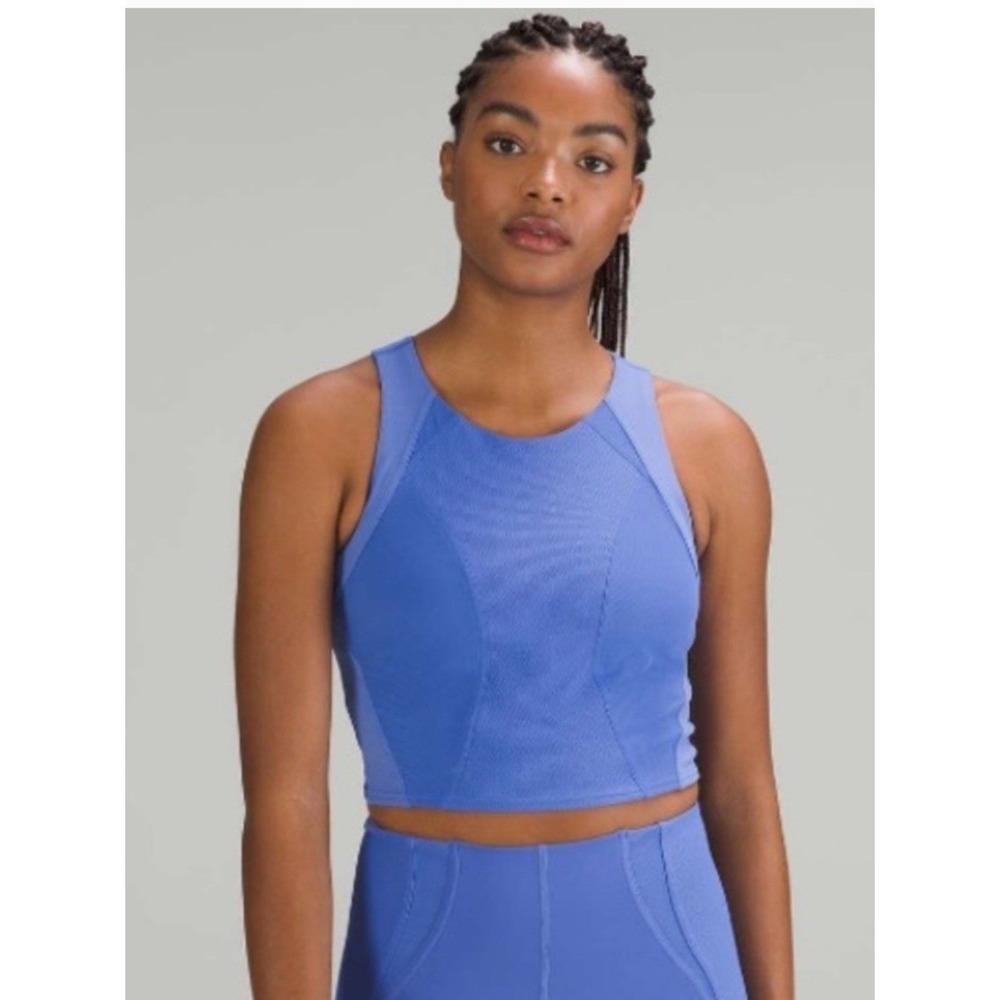lululemon Invigorate Training Tank Women's 4 Blue Cropped Mesh Built In Bra